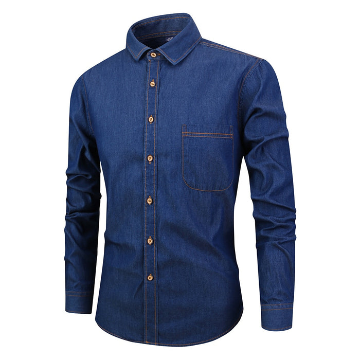 Denim dress shirt men fit version cowboy shirt long sleeve solid Slim Fit Business Casual Shirt blue streetwear men's clothing