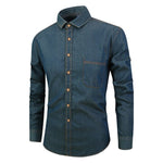 Denim dress shirt men fit version cowboy shirt long sleeve solid Slim Fit Business Casual Shirt blue streetwear men's clothing