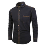 Denim dress shirt men fit version cowboy shirt long sleeve solid Slim Fit Business Casual Shirt blue streetwear men's clothing