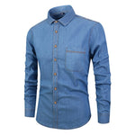 Denim dress shirt men fit version cowboy shirt long sleeve solid Slim Fit Business Casual Shirt blue streetwear men's clothing