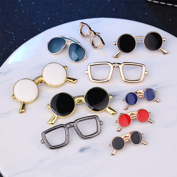 Enamel Oil Glasses Sunglasses Pins And Brooches Men's Suit Dress Shirt Collar Pins Mens Clothing Accessories