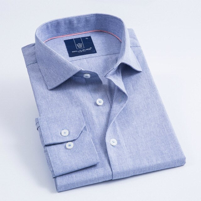 Men's Slim Fit Pinstripe Shirt Fashion Long Sleeve High Quality Men Clothing Soft Comfortable Wedding Formal Business Office