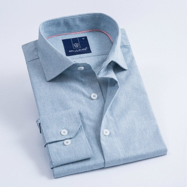 Men's Slim Fit Pinstripe Shirt Fashion Long Sleeve High Quality Men Clothing Soft Comfortable Wedding Formal Business Office