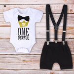 Baby Boy Clothes One Year Birthday Baby Costume Boys 1st Gentleman Tie Romper Straps Shorts Toddler Baby Clothing Set Outfits