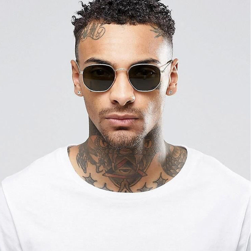 2020 Square Sunglases Men Hexagon Sun glasses Mannen Women Metal Frame Fishing Glasses Gold gray Eyewear lentes de sol hombre
