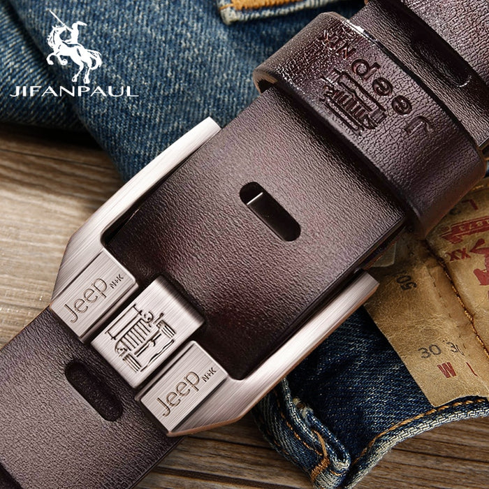 JIFANPAUL Men's genuine leather luxury brand belt high quality alloy pin buckle men's business retro youth with jeans new belt