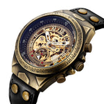 Leather Mechanical Watch Men Automatic Steampunk Watch Mens Skeleton Watches Bronze Transparent Vintage Sport Wristwatch Male
