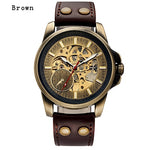 Leather Mechanical Watch Men Automatic Steampunk Watch Mens Skeleton Watches Bronze Transparent Vintage Sport Wristwatch Male