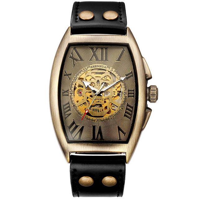 Leather Mechanical Watch Men Automatic Steampunk Watch Mens Skeleton Watches Bronze Transparent Vintage Sport Wristwatch Male
