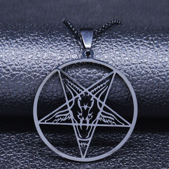 Large Talisman Baphomet Stainless Steel Necklace Pendant for Men/Women Goat PIN Jewerly Satanic PIN Lucifer Patch collier homme