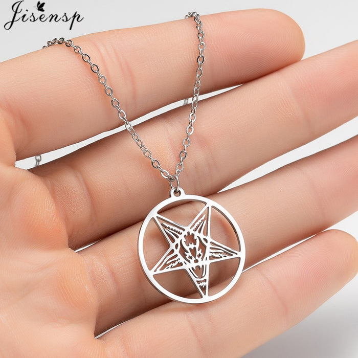 Large Talisman Baphomet Stainless Steel Necklace Pendant for Men/Women Goat PIN Jewerly Satanic PIN Lucifer Patch collares