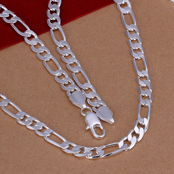 2016 new arrived wholesale 925 sterling Silver color Men's Figaro Chain 8MM Necklace chains for men's fashion jewerly promotion