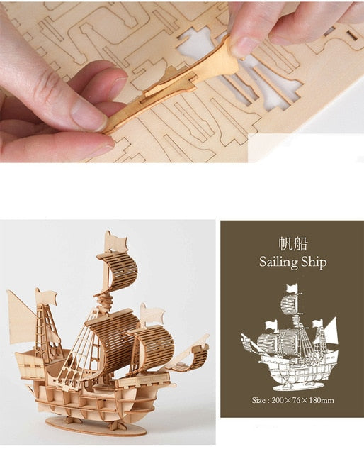 Laser Cutting Sailing Ship Biplane Steam Locomotive Toys 3D Wooden Puzzle Assembly Wood Kits Desk Decoration for Children Kids