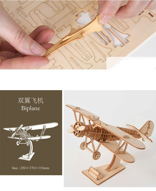 Laser Cutting Sailing Ship Biplane Steam Locomotive Toys 3D Wooden Puzzle Assembly Wood Kits Desk Decoration for Children Kids