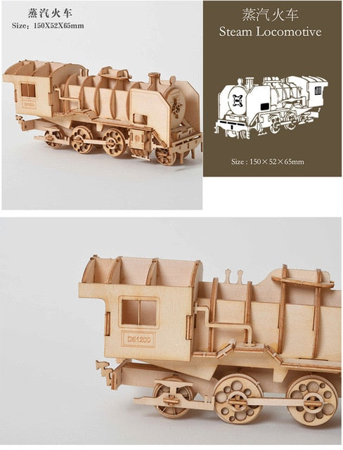 Laser Cutting Sailing Ship Biplane Steam Locomotive Toys 3D Wooden Puzzle Assembly Wood Kits Desk Decoration for Children Kids