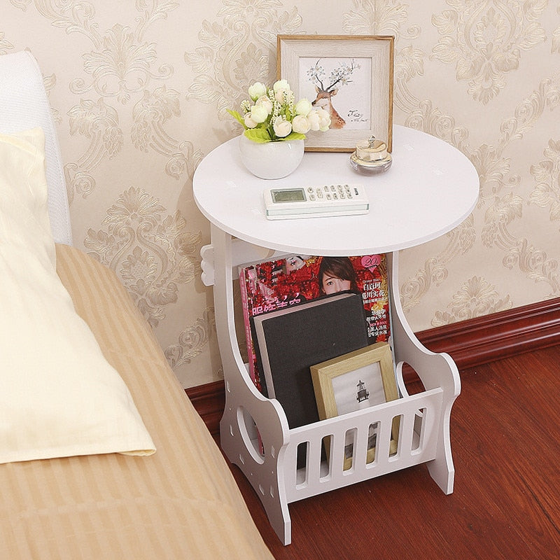 Two Layers Mini White Plastic Round Coffee Tea Table Home Living Room Storage Rack Bedside Table