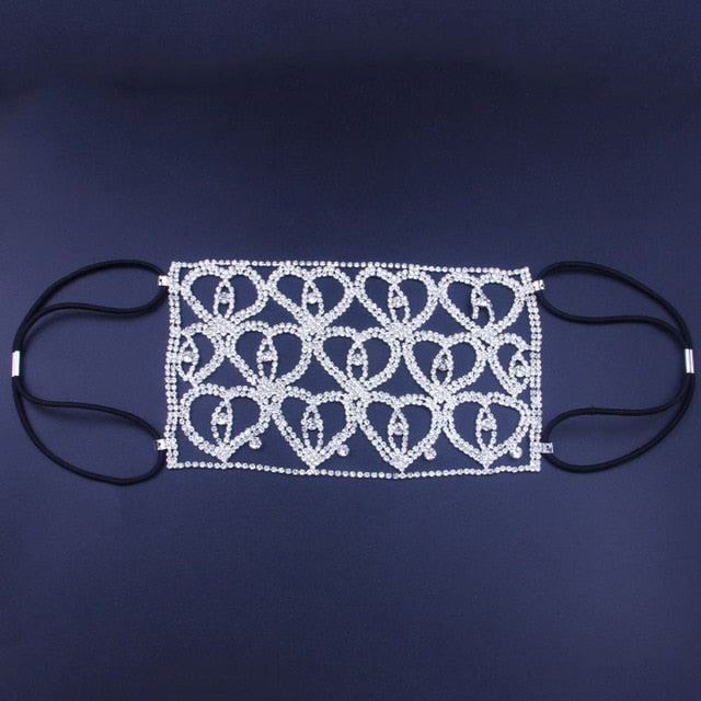 Stonefans Bling Rhinestone Facemask Heart Fashion Jewelry for Women Bling Crystal Elastic Mask Body Chain Decoration Jewelry