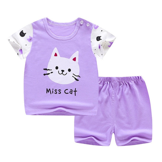 Casual Kids Clothes 2 Piece Set Clothing Green Cool Boy T-shirt + Shorts Clothing Boys Tracksuit Children Baby Clothes