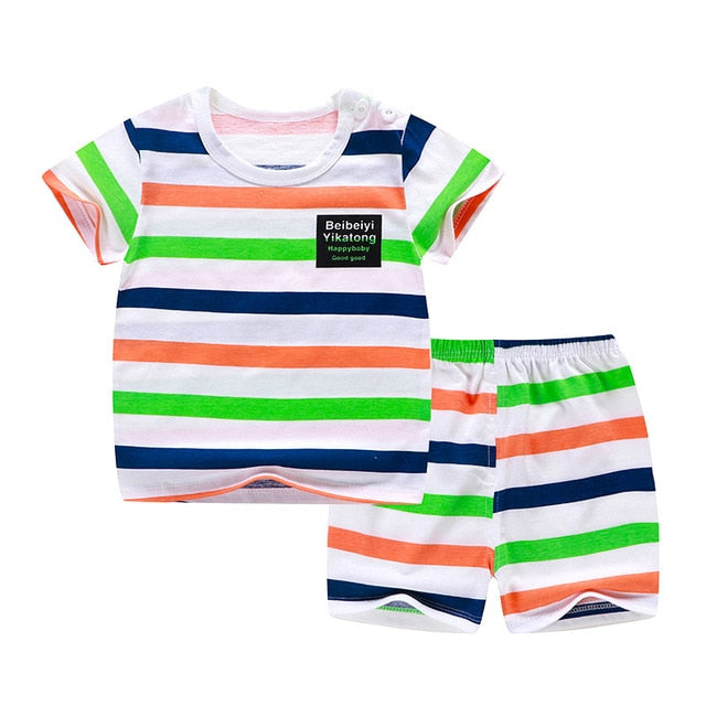 Casual Kids Clothes 2 Piece Set Clothing Green Cool Boy T-shirt + Shorts Clothing Boys Tracksuit Children Baby Clothes