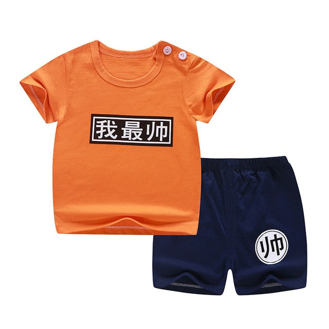 Casual Kids Clothes 2 Piece Set Clothing Green Cool Boy T-shirt + Shorts Clothing Boys Tracksuit Children Baby Clothes