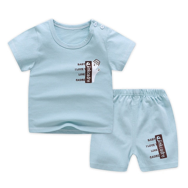 Casual Kids Clothes 2 Piece Set Clothing Green Cool Boy T-shirt + Shorts Clothing Boys Tracksuit Children Baby Clothes