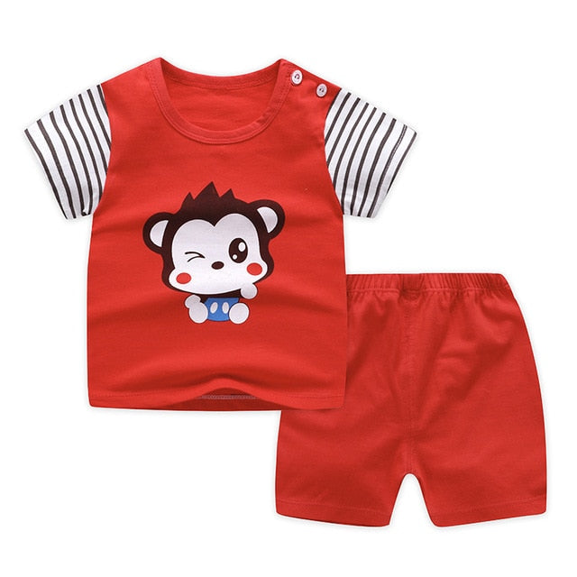 Casual Kids Clothes 2 Piece Set Clothing Green Cool Boy T-shirt + Shorts Clothing Boys Tracksuit Children Baby Clothes