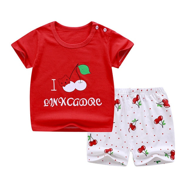 Casual Kids Clothes 2 Piece Set Clothing Green Cool Boy T-shirt + Shorts Clothing Boys Tracksuit Children Baby Clothes