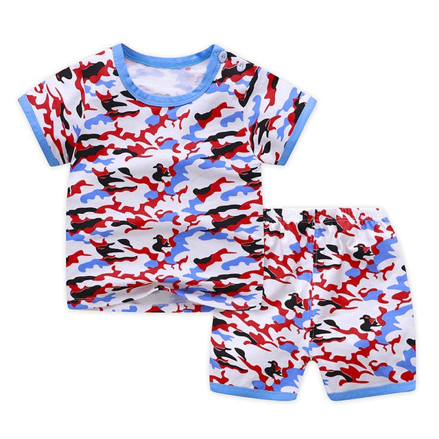 Casual Kids Clothes 2 Piece Set Clothing Green Cool Boy T-shirt + Shorts Clothing Boys Tracksuit Children Baby Clothes