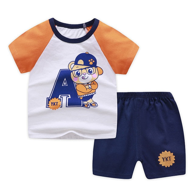 Casual Kids Clothes 2 Piece Set Clothing Green Cool Boy T-shirt + Shorts Clothing Boys Tracksuit Children Baby Clothes