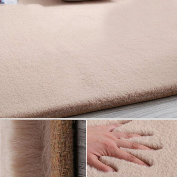 Imitation Rabbit Fur Carpet Plush Soft Comfortable Modern Simple Bedroom/living Room Rug Balcony Mat Solid Color