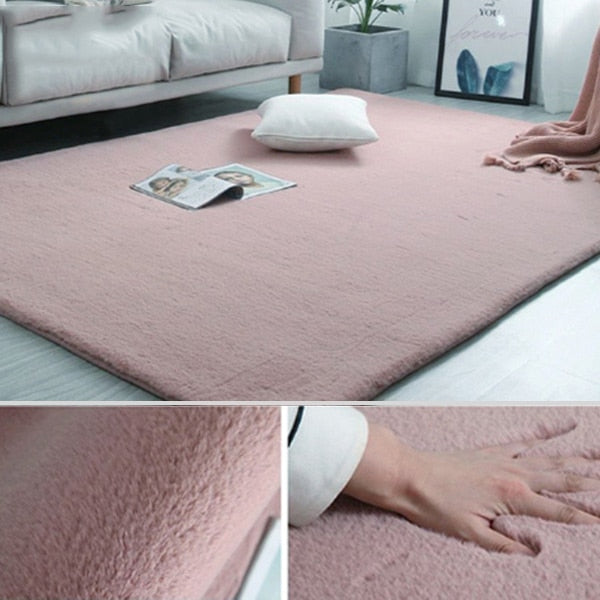 Imitation Rabbit Fur Carpet Plush Soft Comfortable Modern Simple Bedroom/living Room Rug Balcony Mat Solid Color