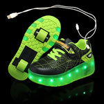 Children One Two Wheels Luminous Glowing Sneakers Gold Pink Led Light Roller Skate Shoes Kids Led Shoes Boys Girls USB Charging