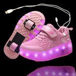 Children One Two Wheels Luminous Glowing Sneakers Gold Pink Led Light Roller Skate Shoes Kids Led Shoes Boys Girls USB Charging