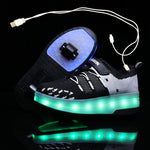 Children One Two Wheels Luminous Glowing Sneakers Gold Pink Led Light Roller Skate Shoes Kids Led Shoes Boys Girls USB Charging
