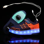Children One Two Wheels Luminous Glowing Sneakers Gold Pink Led Light Roller Skate Shoes Kids Led Shoes Boys Girls USB Charging