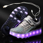 Children One Two Wheels Luminous Glowing Sneakers Gold Pink Led Light Roller Skate Shoes Kids Led Shoes Boys Girls USB Charging