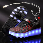 Children One Two Wheels Luminous Glowing Sneakers Gold Pink Led Light Roller Skate Shoes Kids Led Shoes Boys Girls USB Charging