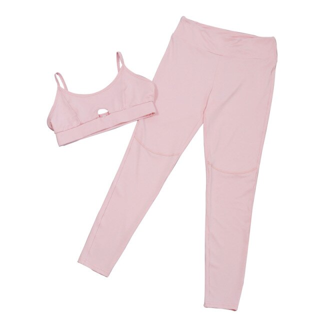 TaoBo Pink Hollow Out Girl Sportwear Yoga Fitness 2PCS/Set Crop Top + Pants Leggings Gym Workout Sports Wear Activewear