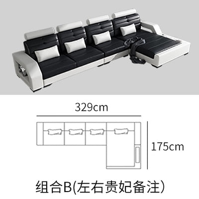 Minimalist Nordic size modern simple leather black and white living room with tea table TV cabinet combination leather sofa