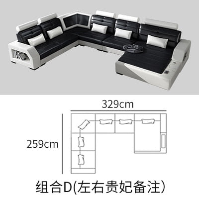 Minimalist Nordic size modern simple leather black and white living room with tea table TV cabinet combination leather sofa