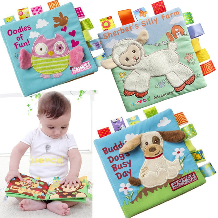 Soft Baby Cloth Book Infant Early Learning Educational Development Animals Monkey /Owl /Dog JJOVE Fabric Books Kids Rattle Toys