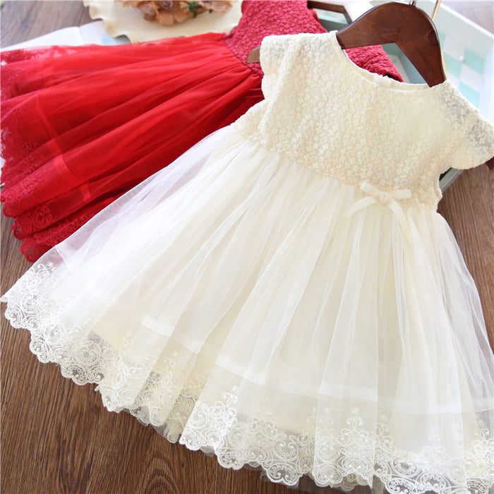 Lace Girl Party Dress Children Clothing Princess Kids Dresses For Girls Causal Wear 2 3 5 6 7 Years White Red Vestido Robe Fille