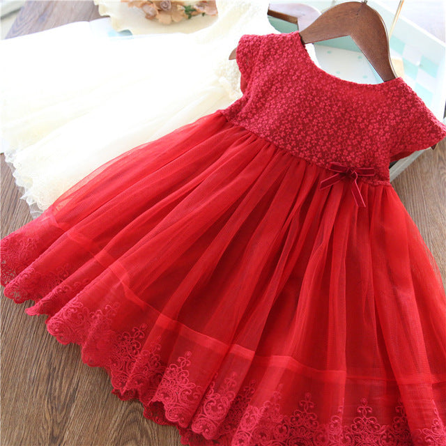 Lace Girl Party Dress Children Clothing Princess Kids Dresses For Girls Causal Wear 2 3 5 6 7 Years White Red Vestido Robe Fille