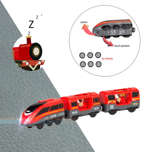 Kids Electric Train Toys Set Train Diecast Slot Toy Fit for Standard Wooden Train Track Railway