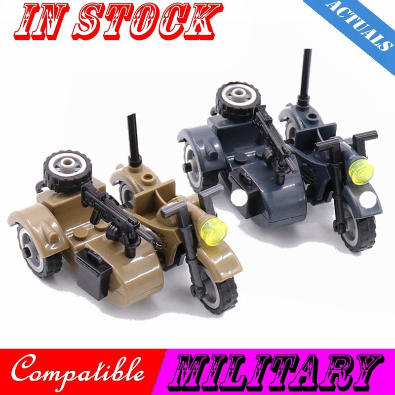 Creator Military Particles Accessory Motorcycle Tricycle Cartoon Car Brick Set Building Block Kid Toy Military Creators City Kit