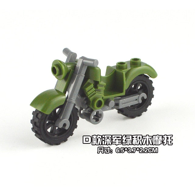 Creator Military Particles Accessory Motorcycle Tricycle Cartoon Car Brick Set Building Block Kid Toy Military Creators City Kit