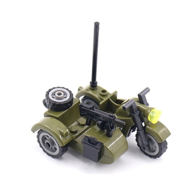 Creator Military Particles Accessory Motorcycle Tricycle Cartoon Car Brick Set Building Block Kid Toy Military Creators City Kit