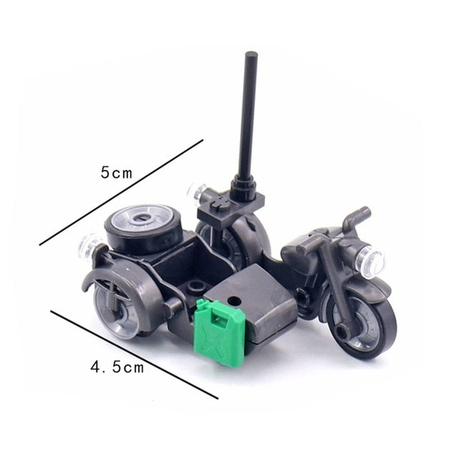Creator Military Particles Accessory Motorcycle Tricycle Cartoon Car Brick Set Building Block Kid Toy Military Creators City Kit