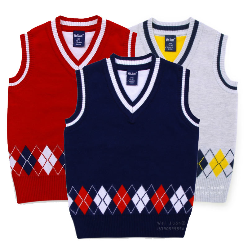 School Uniform Vest Boys Sweaters Fashion V-neck Embroidery Knit Pullover Baby Girl Boy British Sweater Vest Tank Top 80-130cm