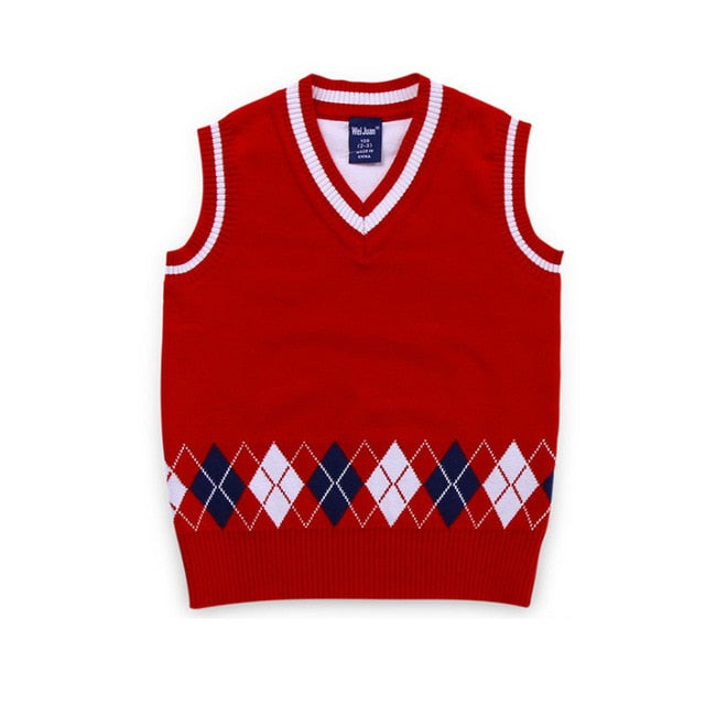 School Uniform Vest Boys Sweaters Fashion V-neck Embroidery Knit Pullover Baby Girl Boy British Sweater Vest Tank Top 80-130cm